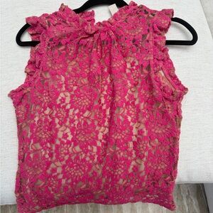NEW ANTHROPOLOGY Pink Lace Sleeveless Top